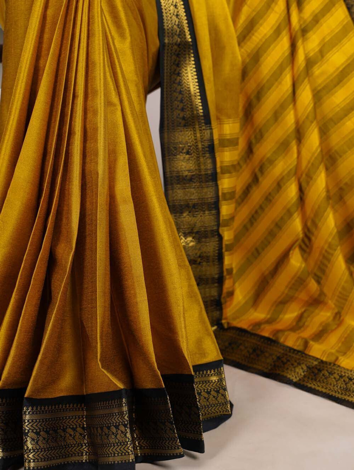 Image of KREZVI Self Design, Printed, Striped, Embroidered, Woven, Floral Print Kanjivaram Jacquard, Pure Silk Saree