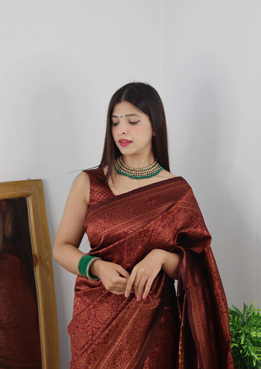 AIREVO Printed Kanjivaram Pure Silk Saree