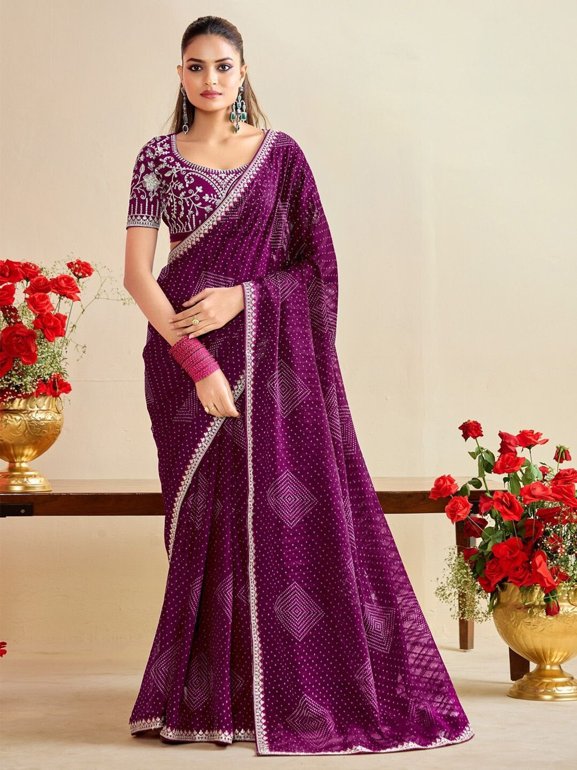 Image of WORLDLINKEXPORT Embroidered Daily Wear Silk Blend Saree