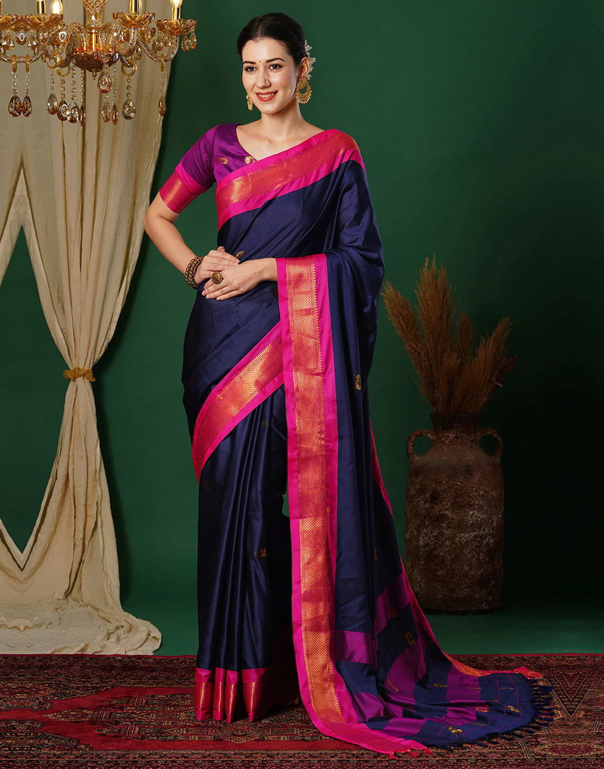 Image of WINKLECART Woven, Self Design Ikkat Cotton Silk Saree