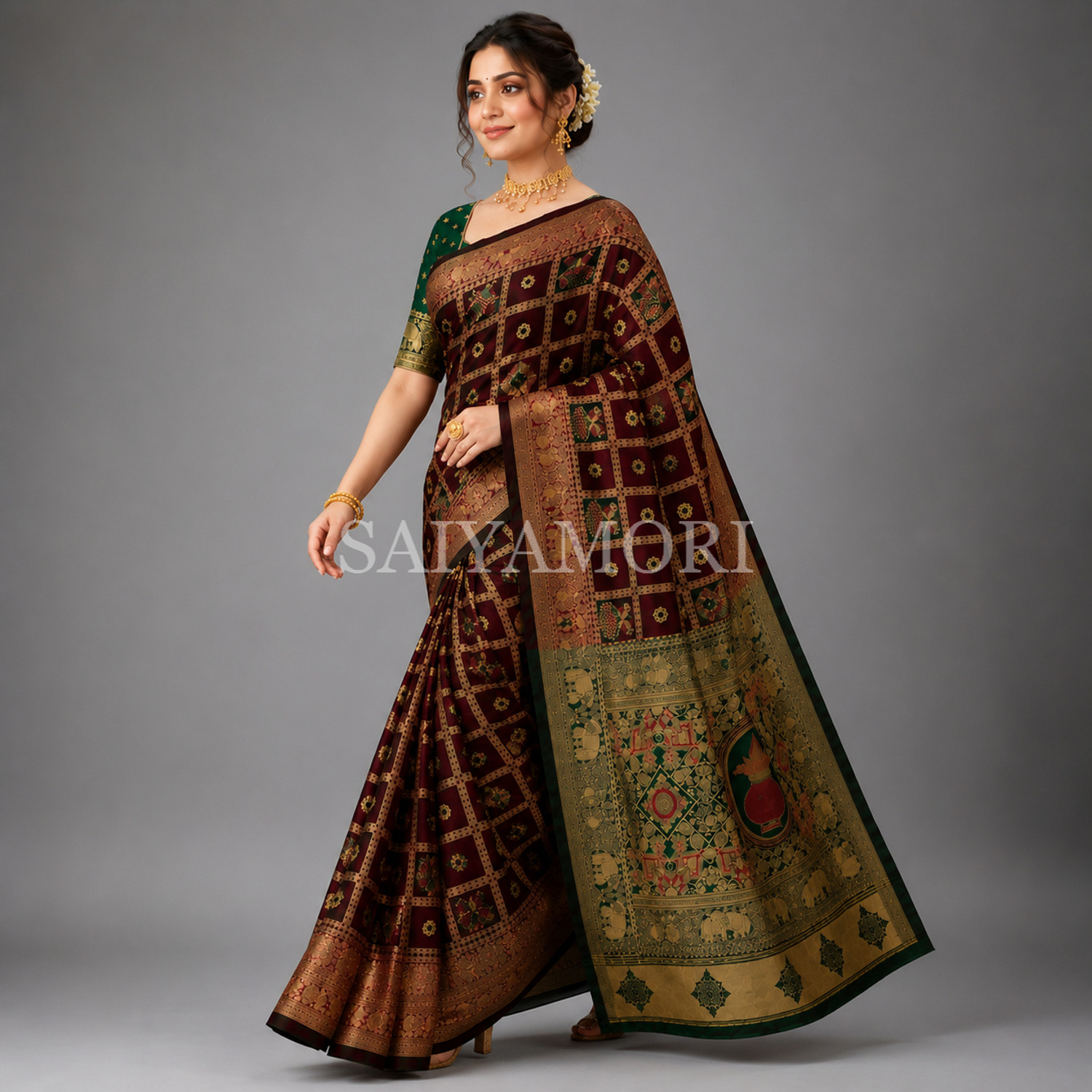 Image of SAIYAMORI Animal Print Banarasi Silk Blend Saree