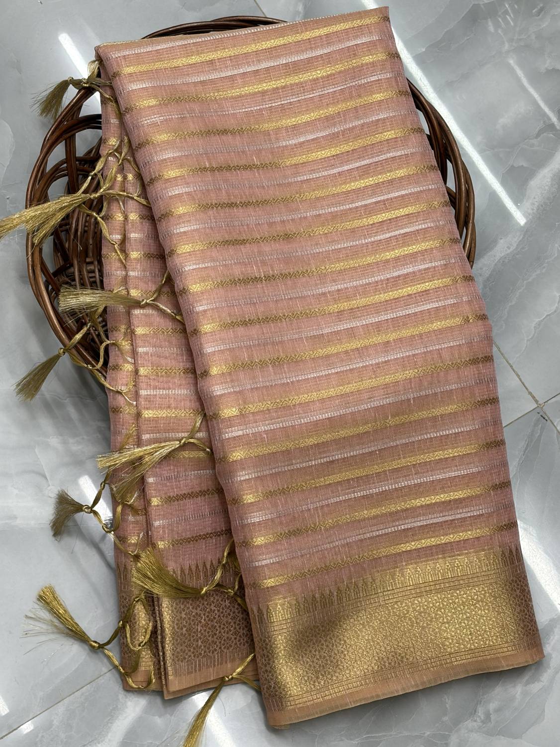 Akram Textiles Hub Woven Banarasi Cotton Linen Saree