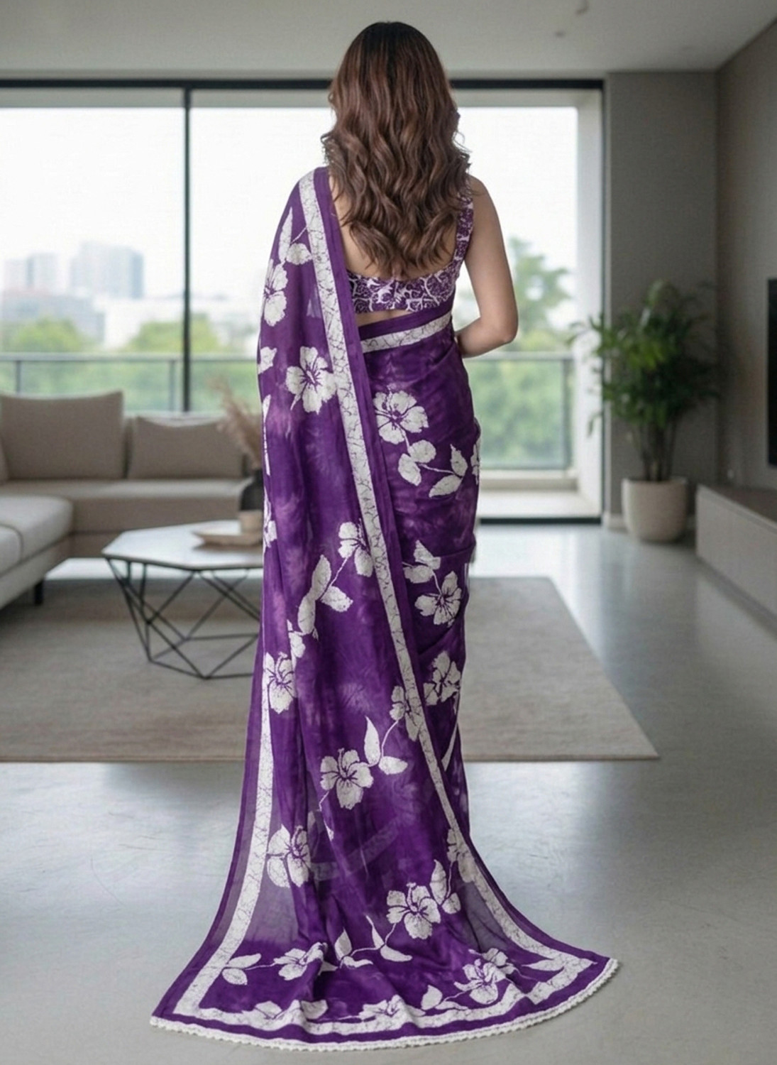 Image of Leelavati Blocked Printed Ikkat Pure Cotton Saree