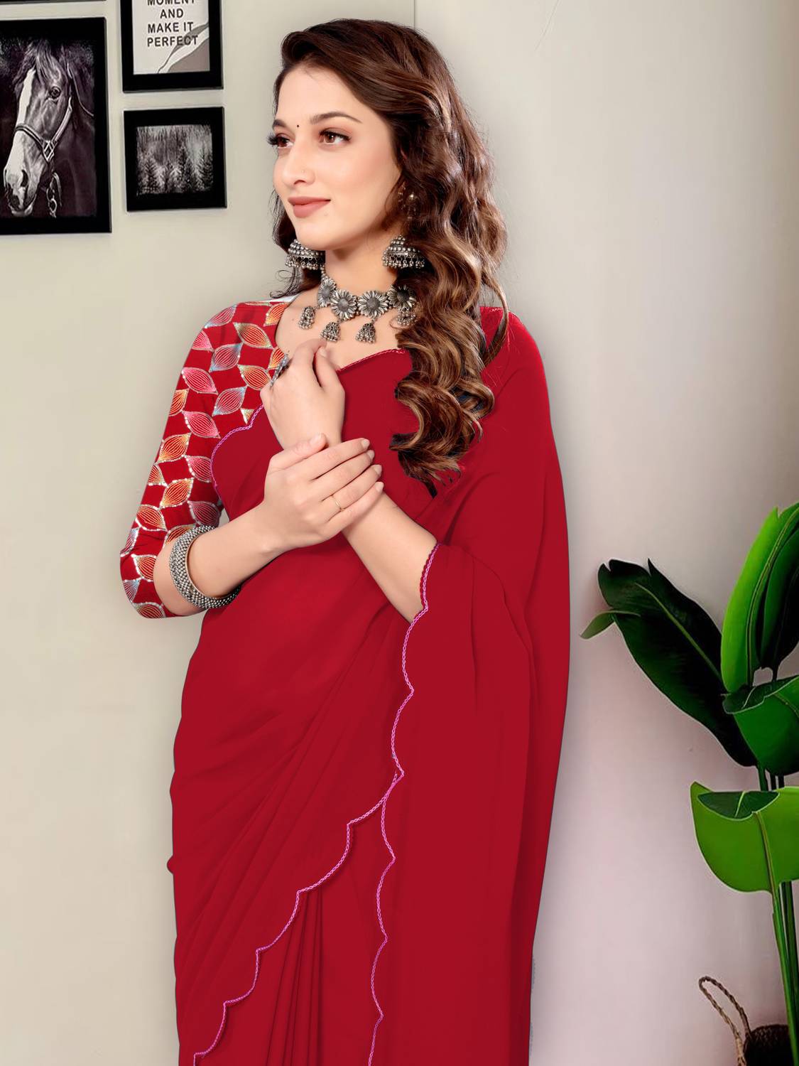 ANOKHI STYLE Solid/Plain Bollywood Georgette, Silk Blend Saree