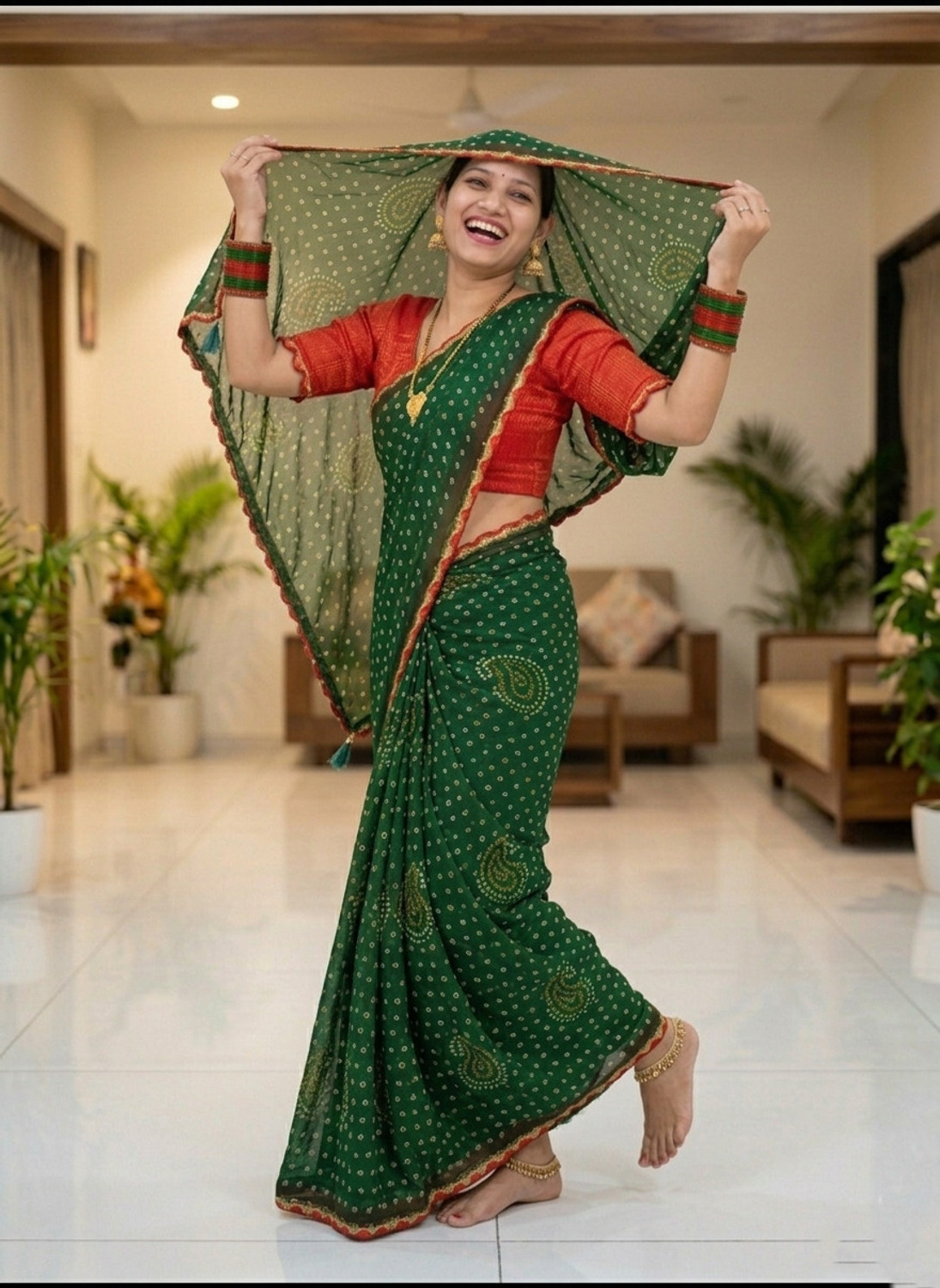 Image of Padmavati Printed Bandhani Georgette Saree