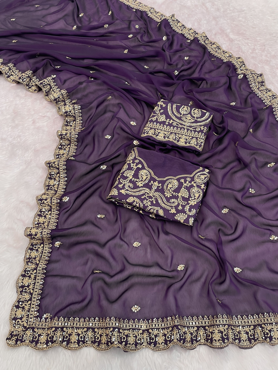 Image of KRISHNACOLLECTION9 Embroidered, Embellished, Self Design Bollywood Pure Silk Saree