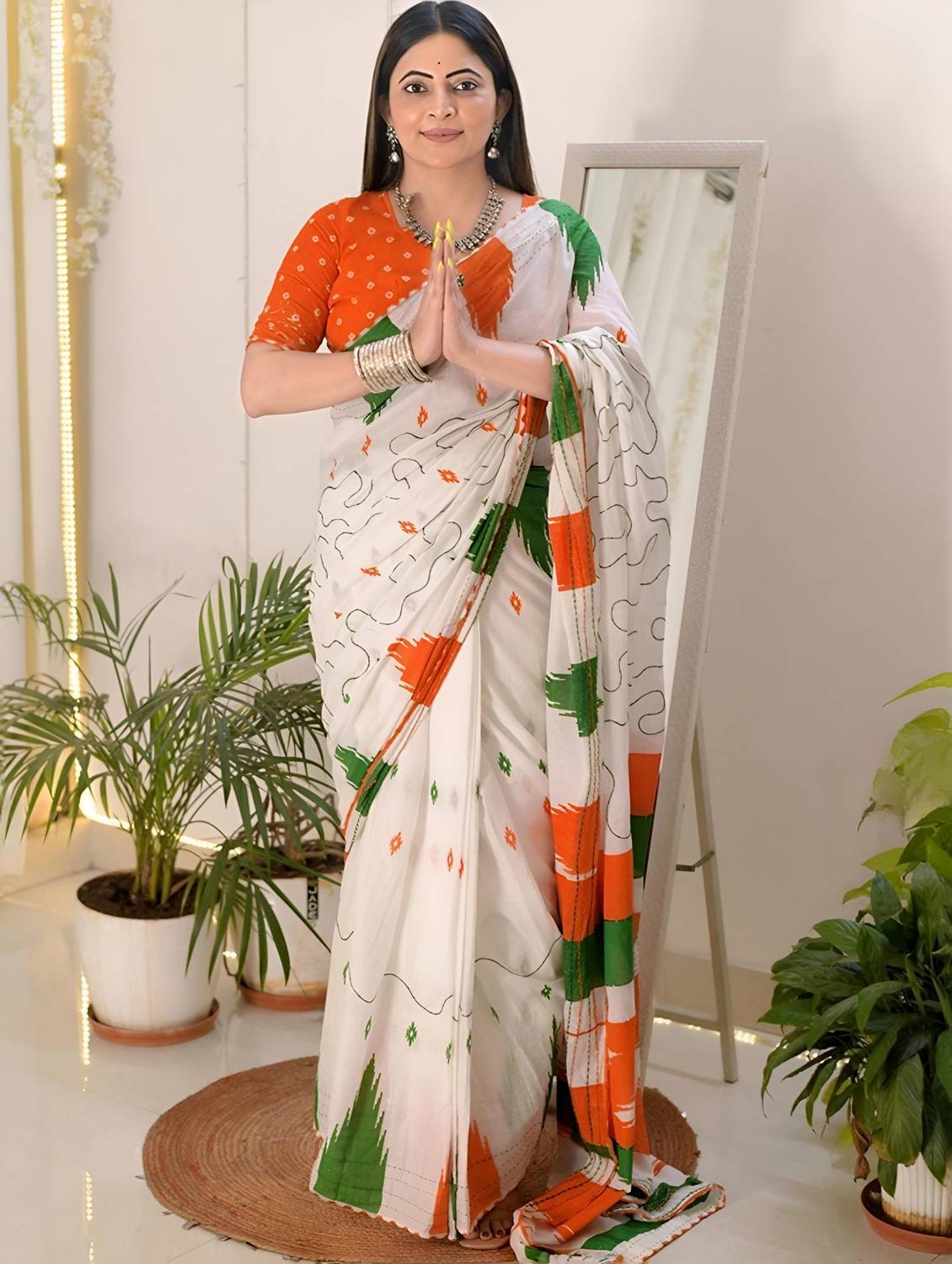 HIJA TRENDZ Floral Print Bollywood Cotton Linen Saree (Multicolor
