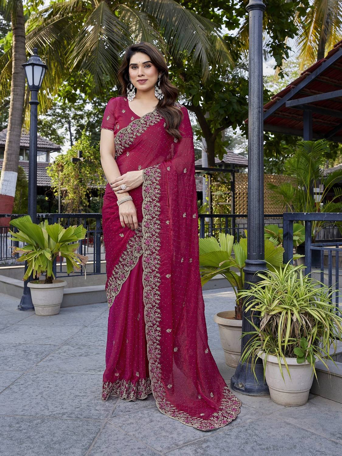 TTH Self Design Bollywood Organza, Chiffon Saree