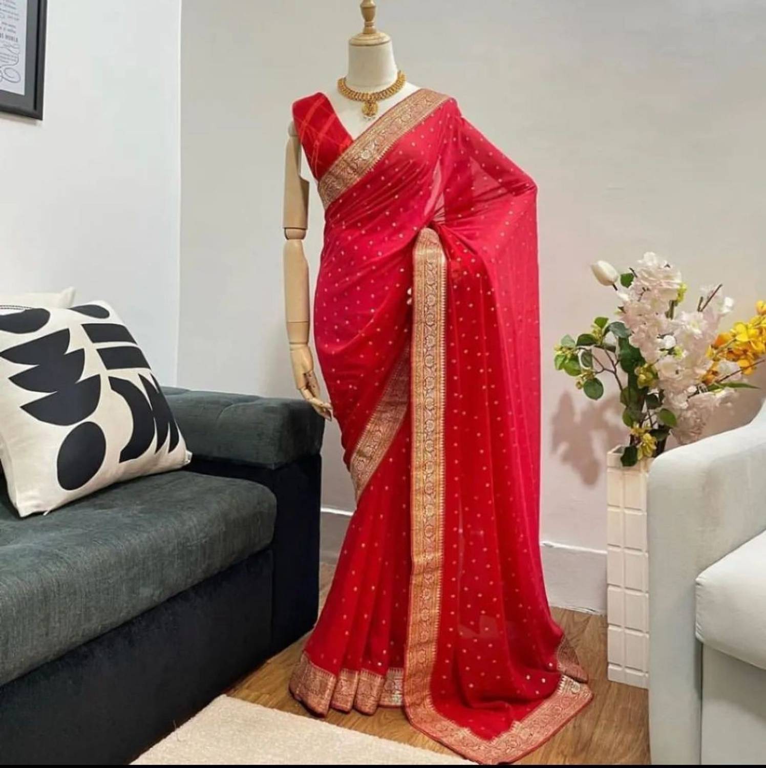 WELLBREAD Embellished, Woven Bollywood Georgette Saree