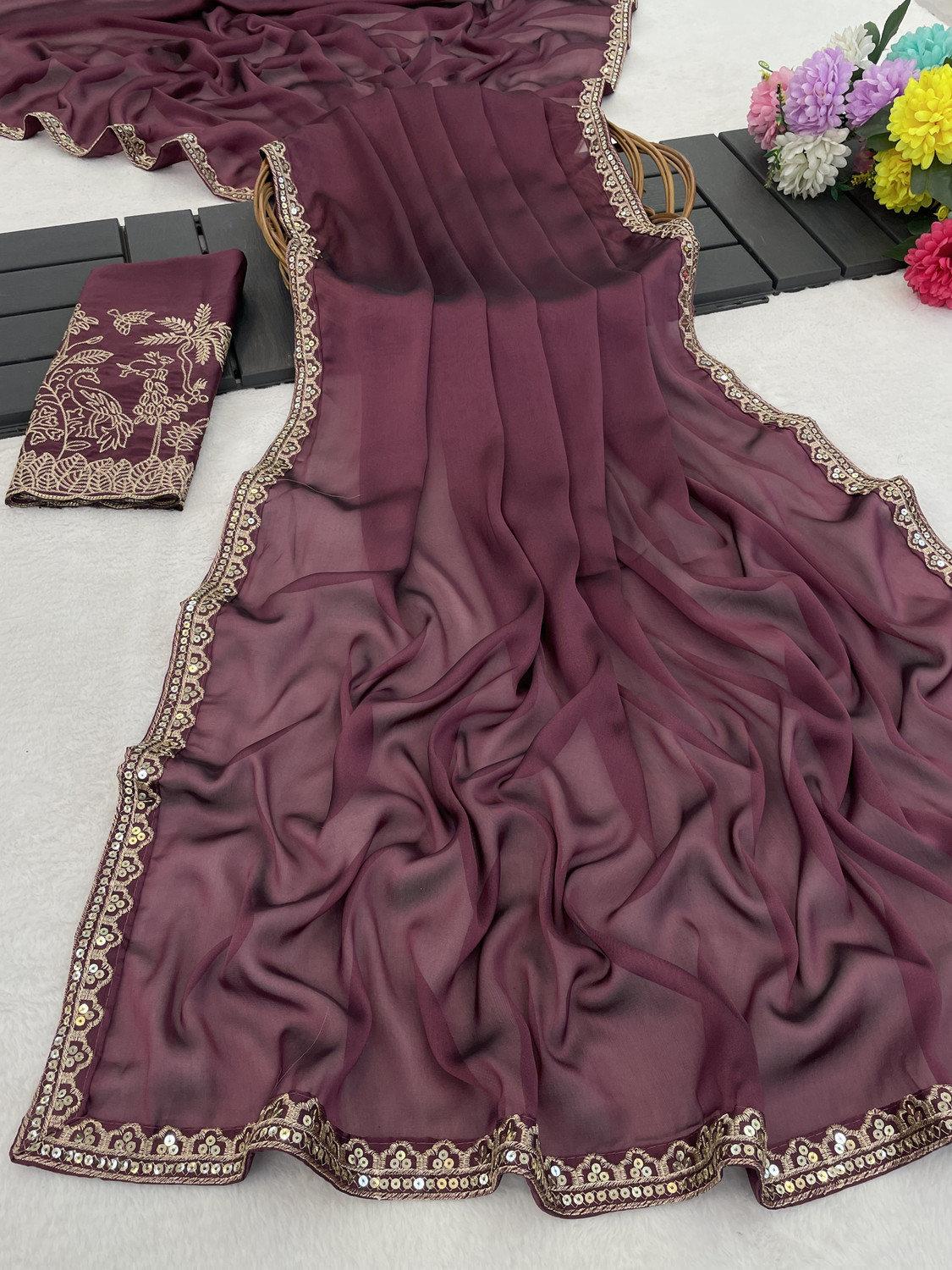 Image of K 5 FASHION Embroidered Bollywood Chiffon Saree