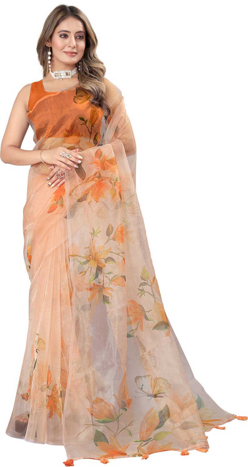 THIRA Floral Print Bollywood Organza Saree