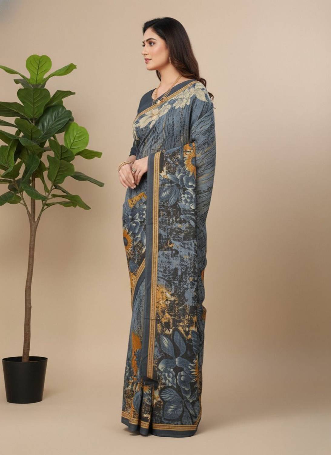 Minu Fashion Printed Daily Wear Pure Cotton Saree (Multicolor)
