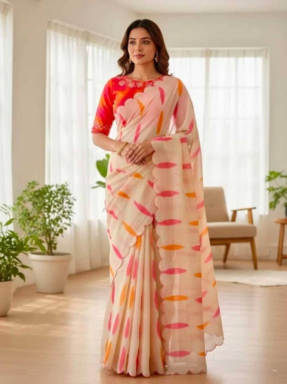 Anshal Printed Daily Wear Cotton Linen Saree