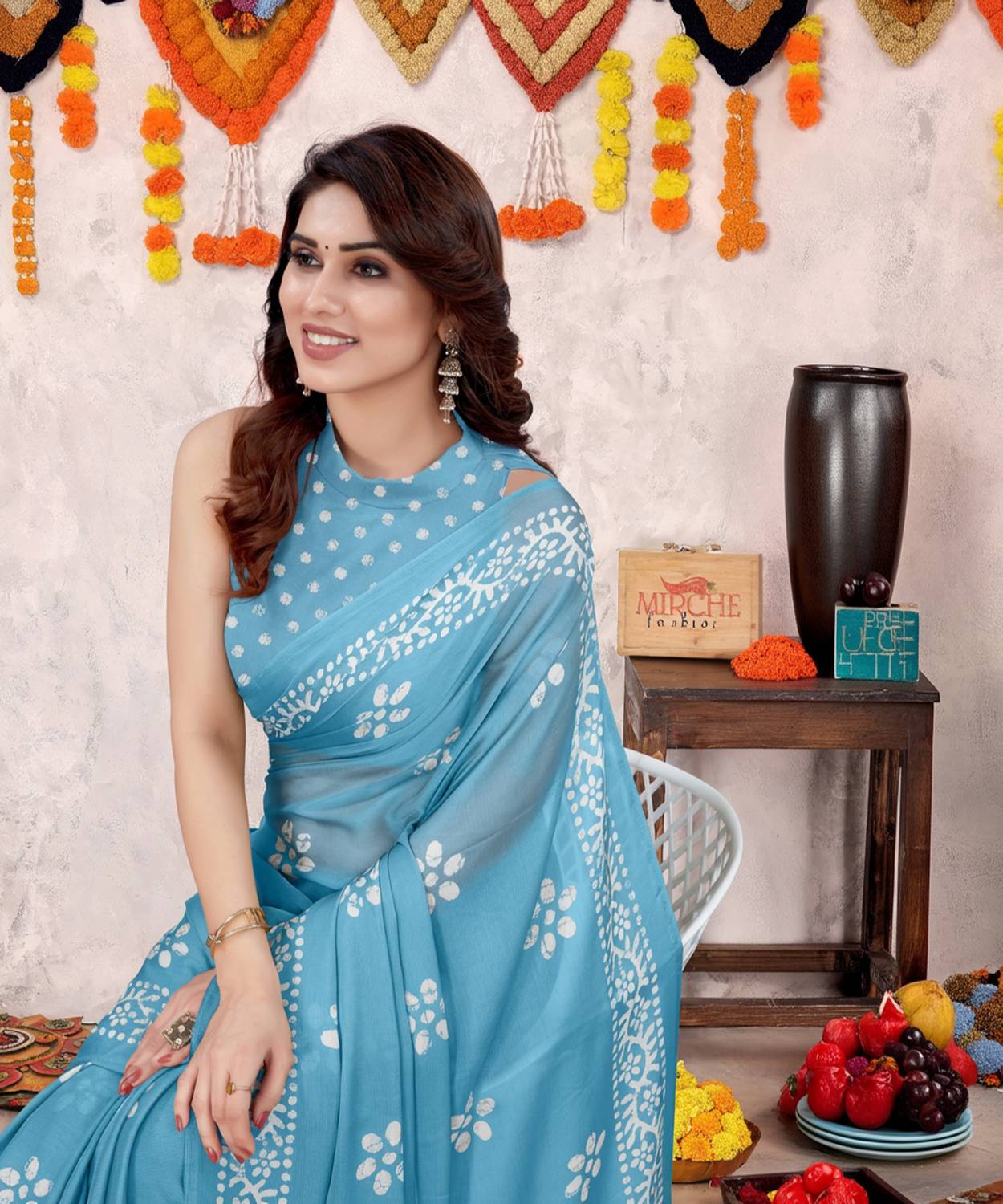 MIRCHI FASHION Printed, Blocked Printed Hand Batik Chiffon, Georg