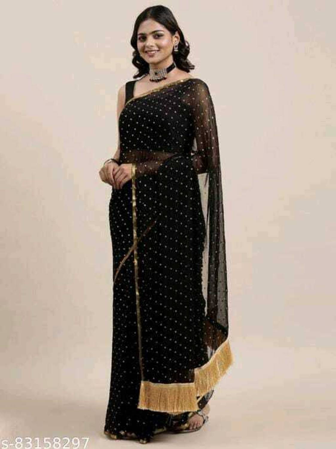 Vrise Life Style Ready to Wear Polka Print Daily Wear Chiffon Sar