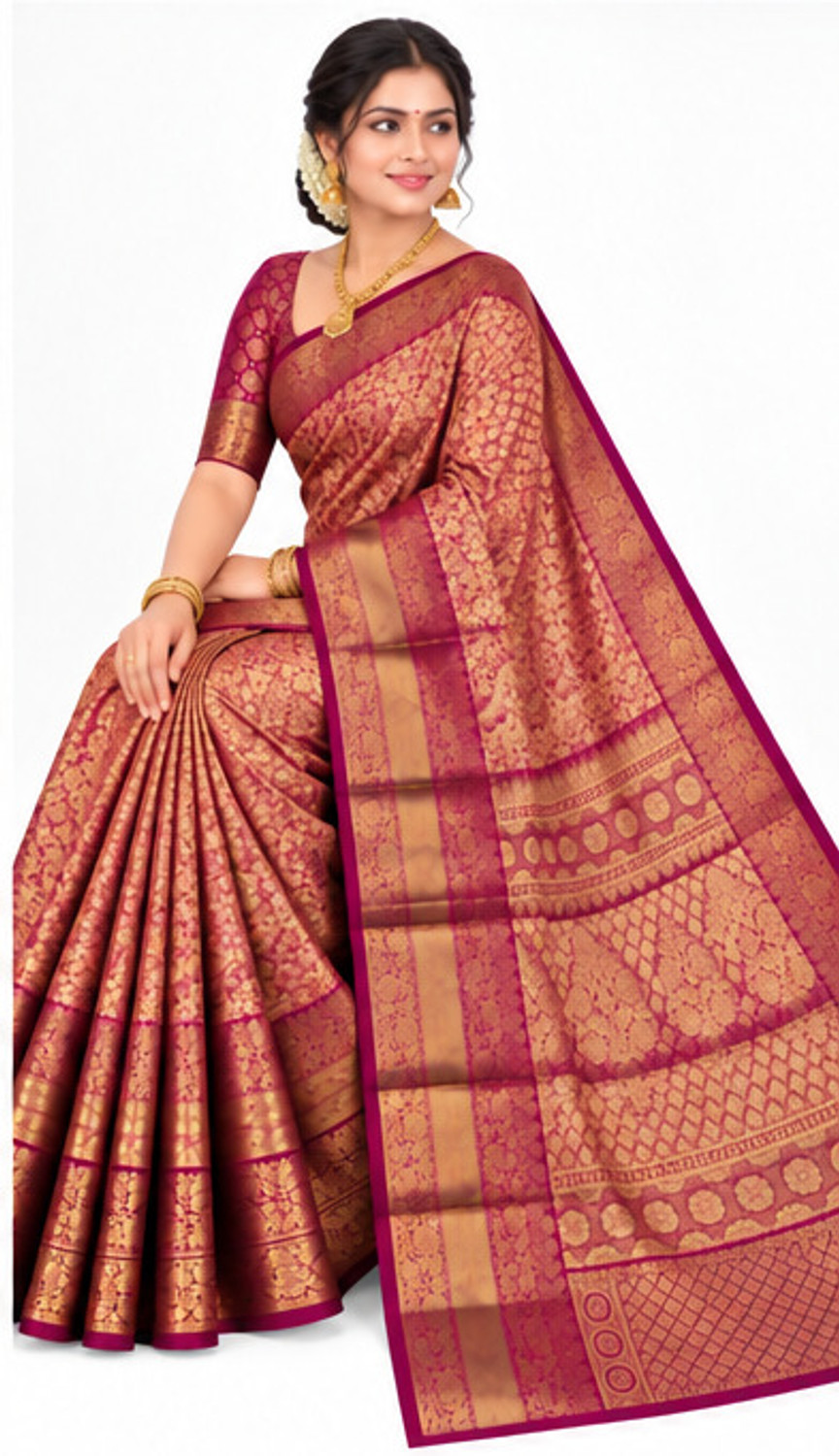 Image of FreshStart Woven Kanjivaram Silk Blend, Brocade Saree