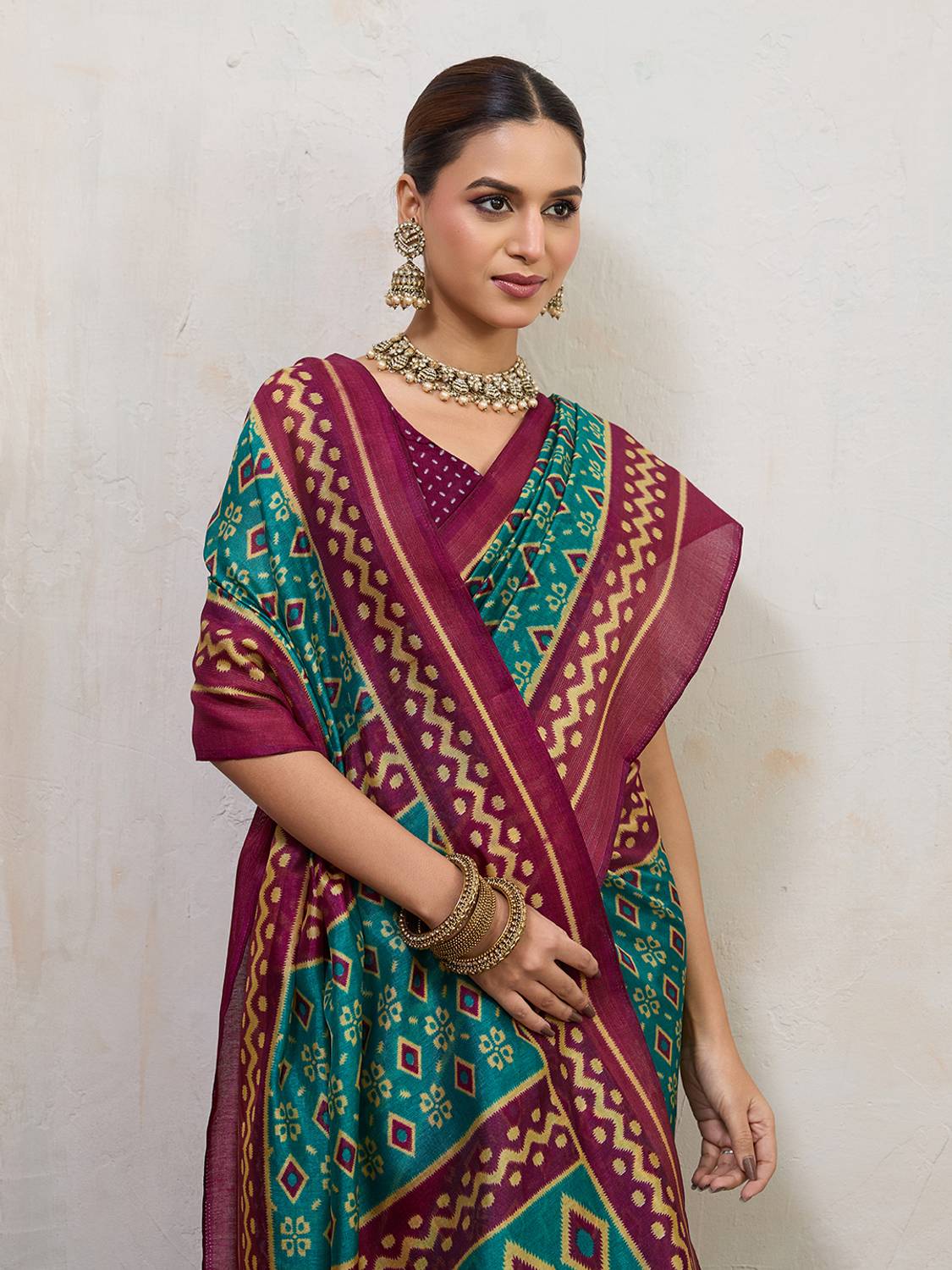 BFM Geometric Print Bollywood Cotton Blend Saree
