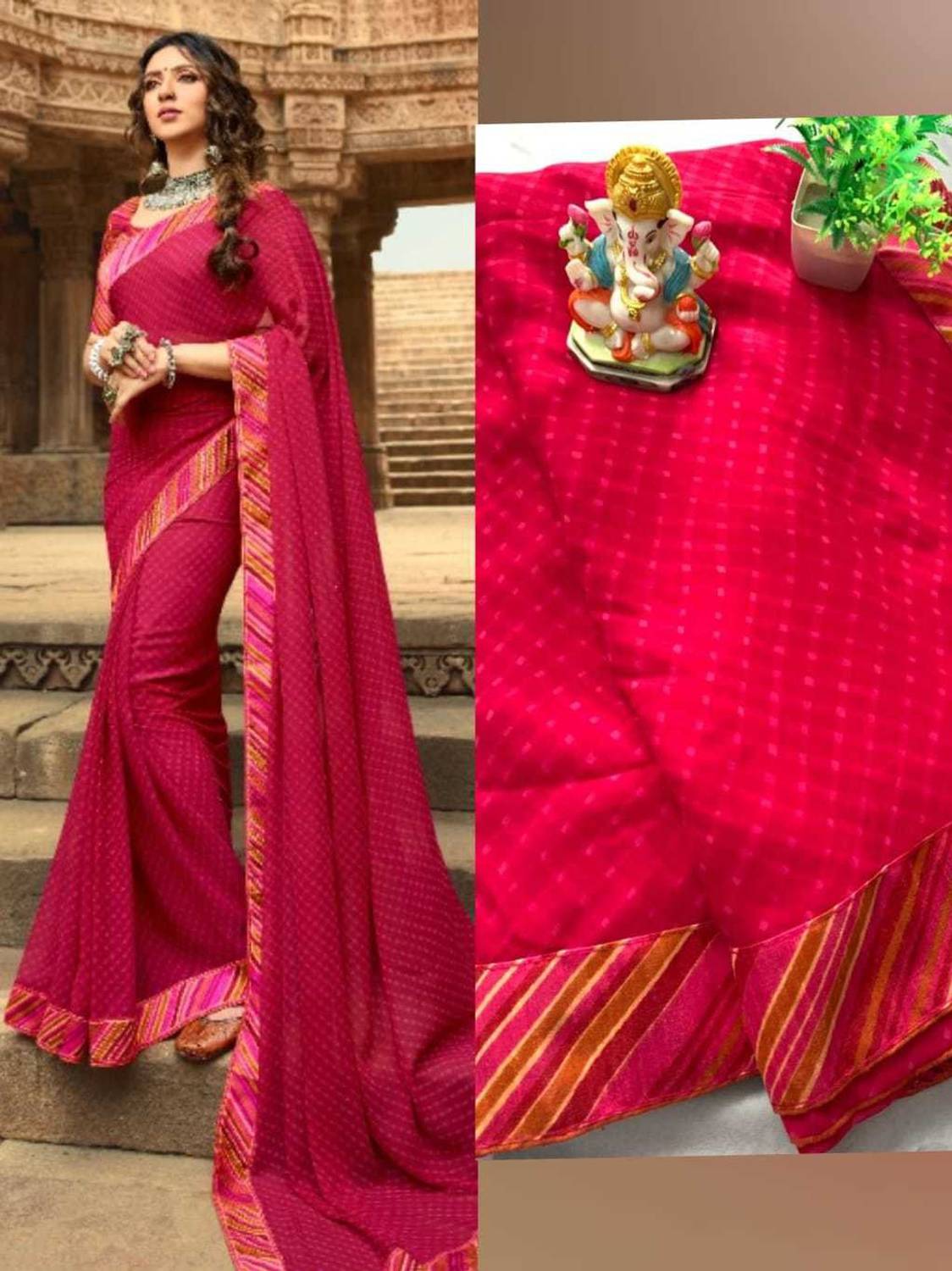 BLEESBURY Printed, Self Design, Geometric Print, Graphic Print, Floral Print, Polka Print, Solid/Plain Bollywood Georgette, Chiffon Saree