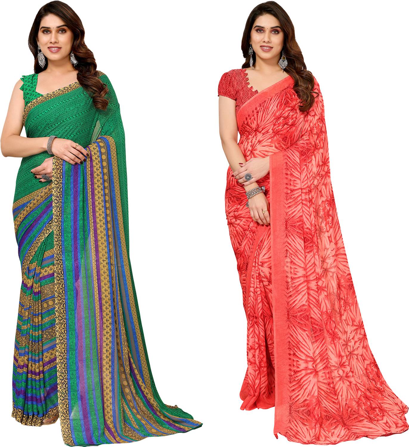 Anand Sarees Striped Bollywood Georgette Saree