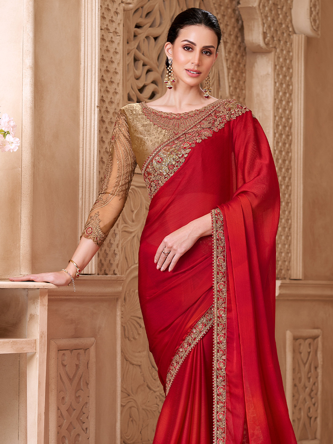 Image of Sareemall Embellished Bollywood Satin Saree