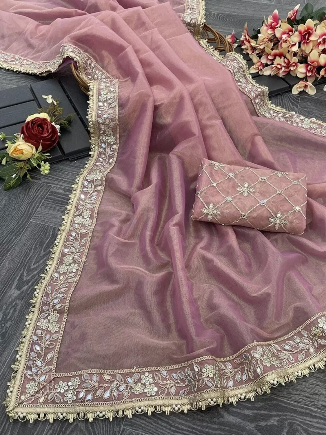 Image of ShivGori Embroidered Bollywood Tissue Saree