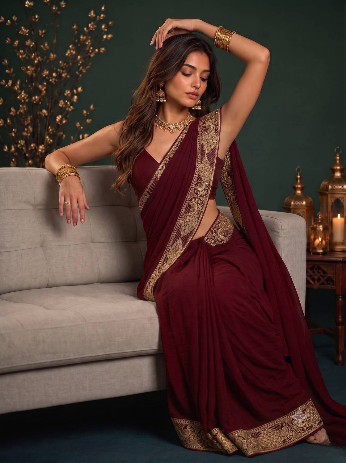 Anugrah Textile Self Design Banarasi Lycra Blend, Chiffon Saree