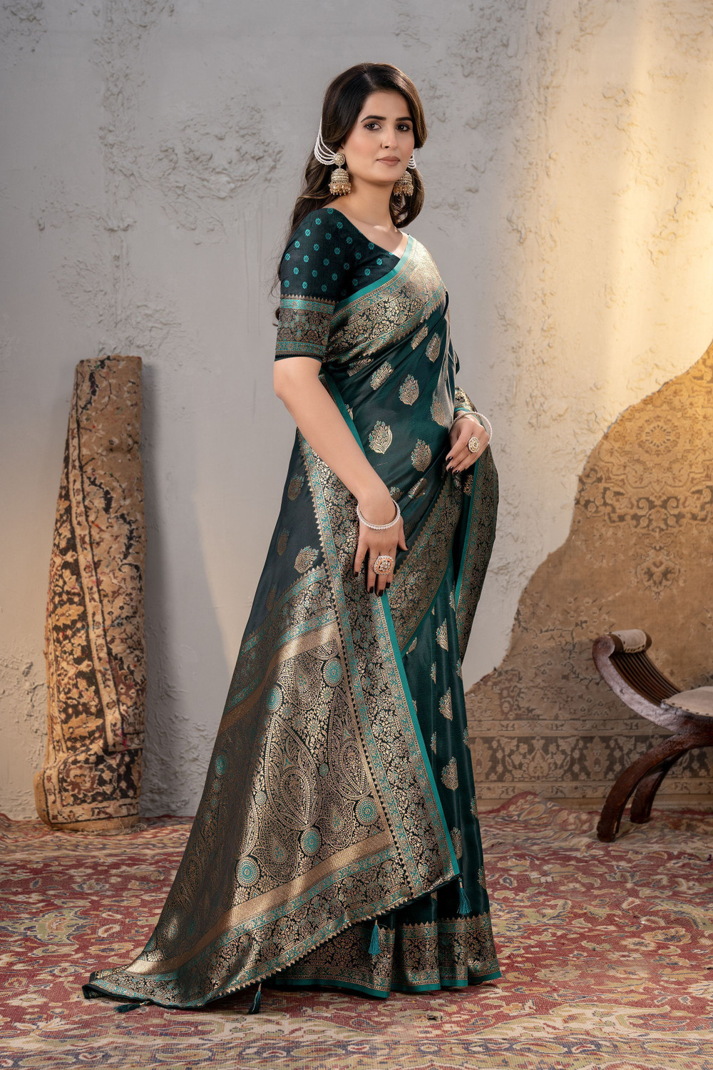 Image of Aai shree khodiyar Paisley Banarasi Satin, Pure Silk Saree