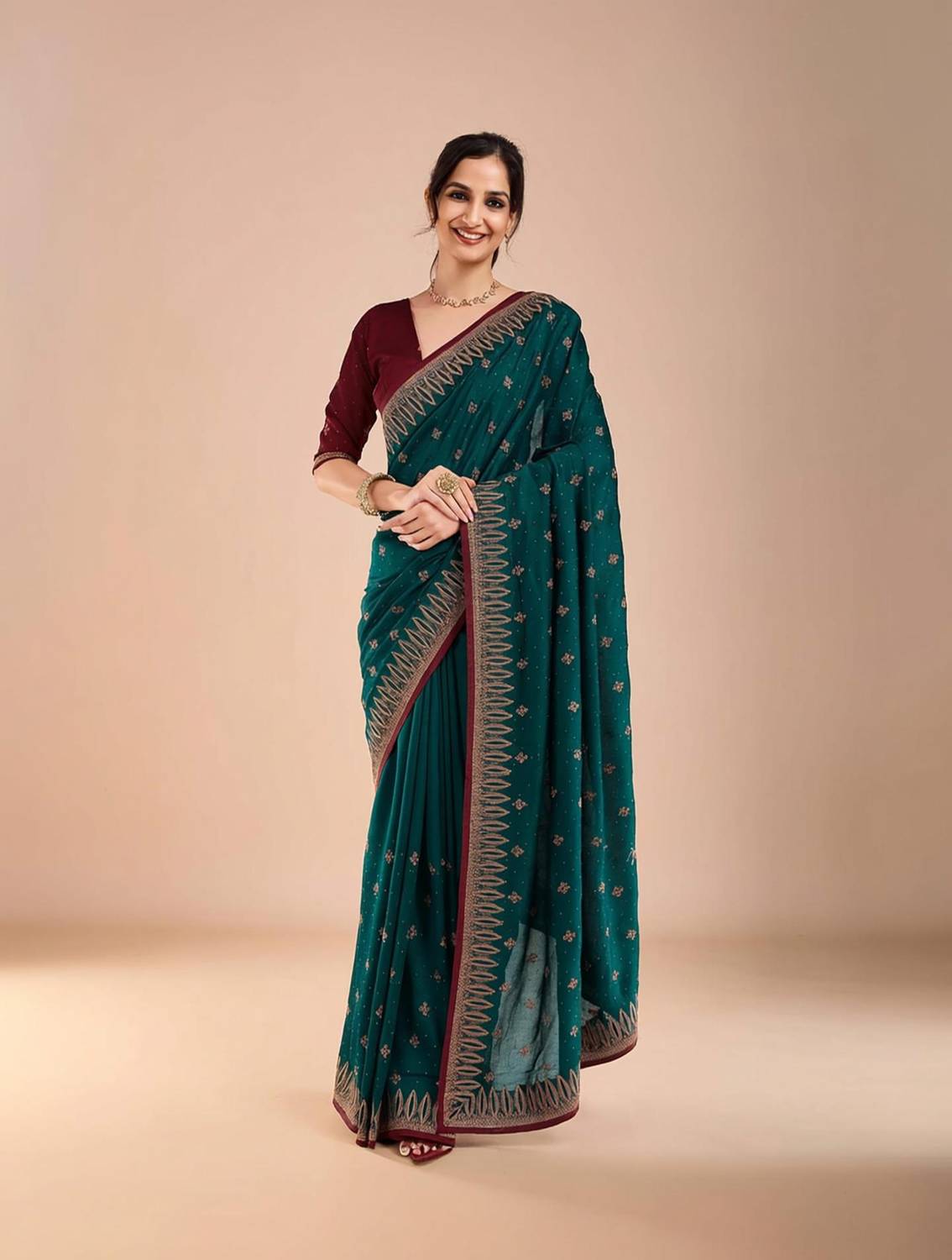 ANOUK Embroidered Bollywood Silk Blend Saree