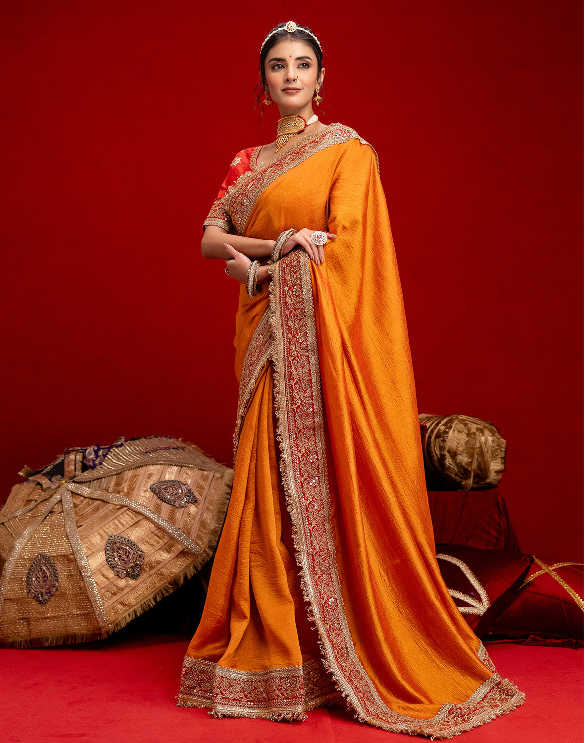 Image of Satrani Embroidered, Embellished Bollywood Silk Blend Saree