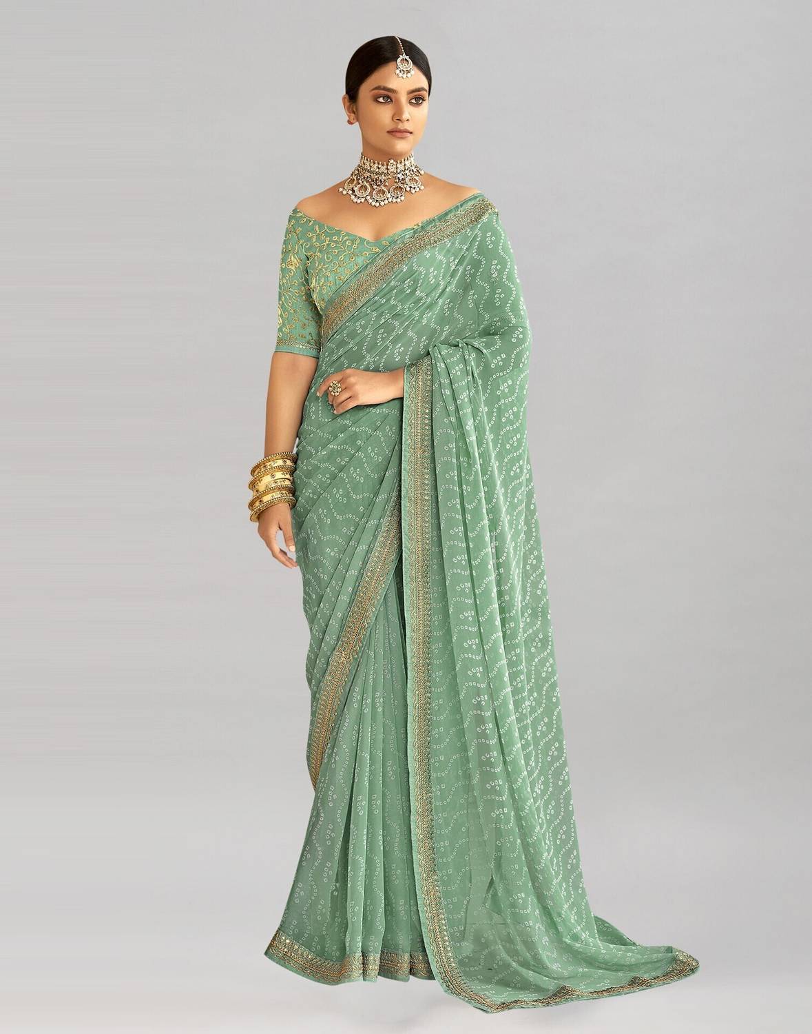 Samah Printed, Embroidered, Embellished Bollywood Georgette, Chif