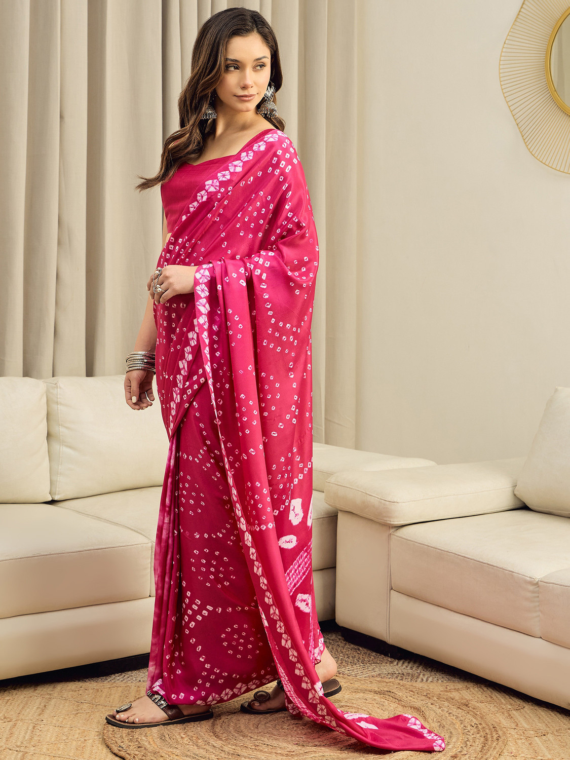 Image of Ratnavati Printed Pre Draped Saree Crepe Saree