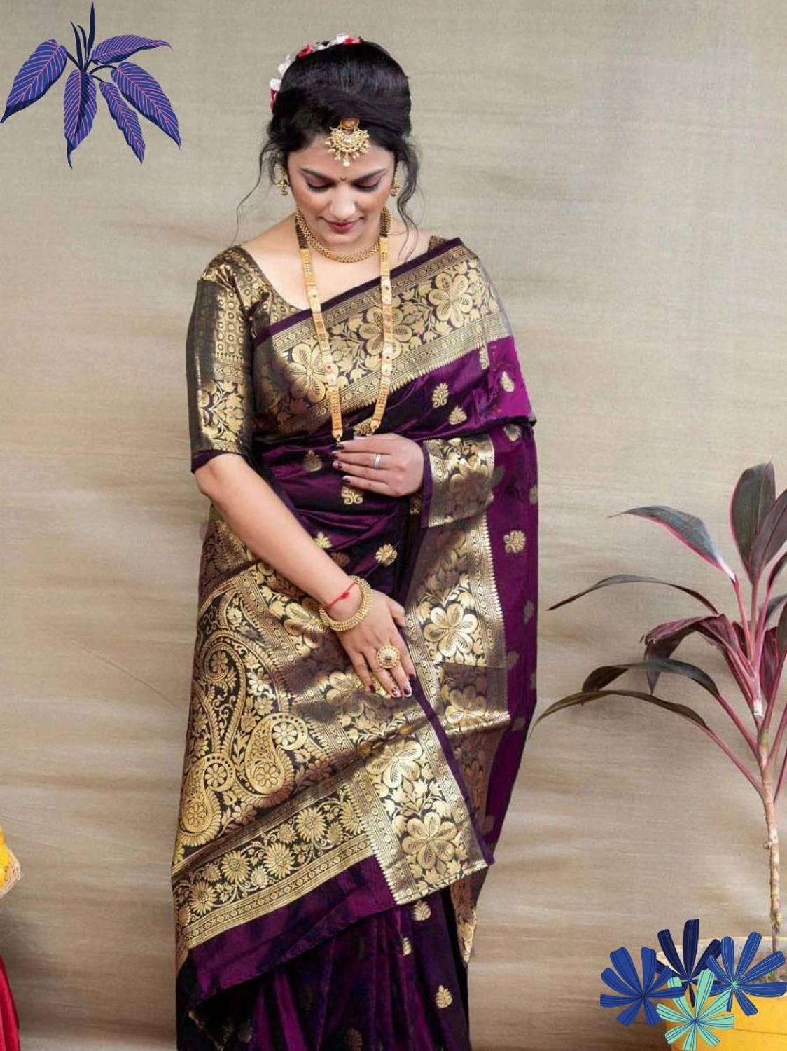Kalapushpi Woven Banarasi Silk Blend, Pure Silk Saree (Magenta)