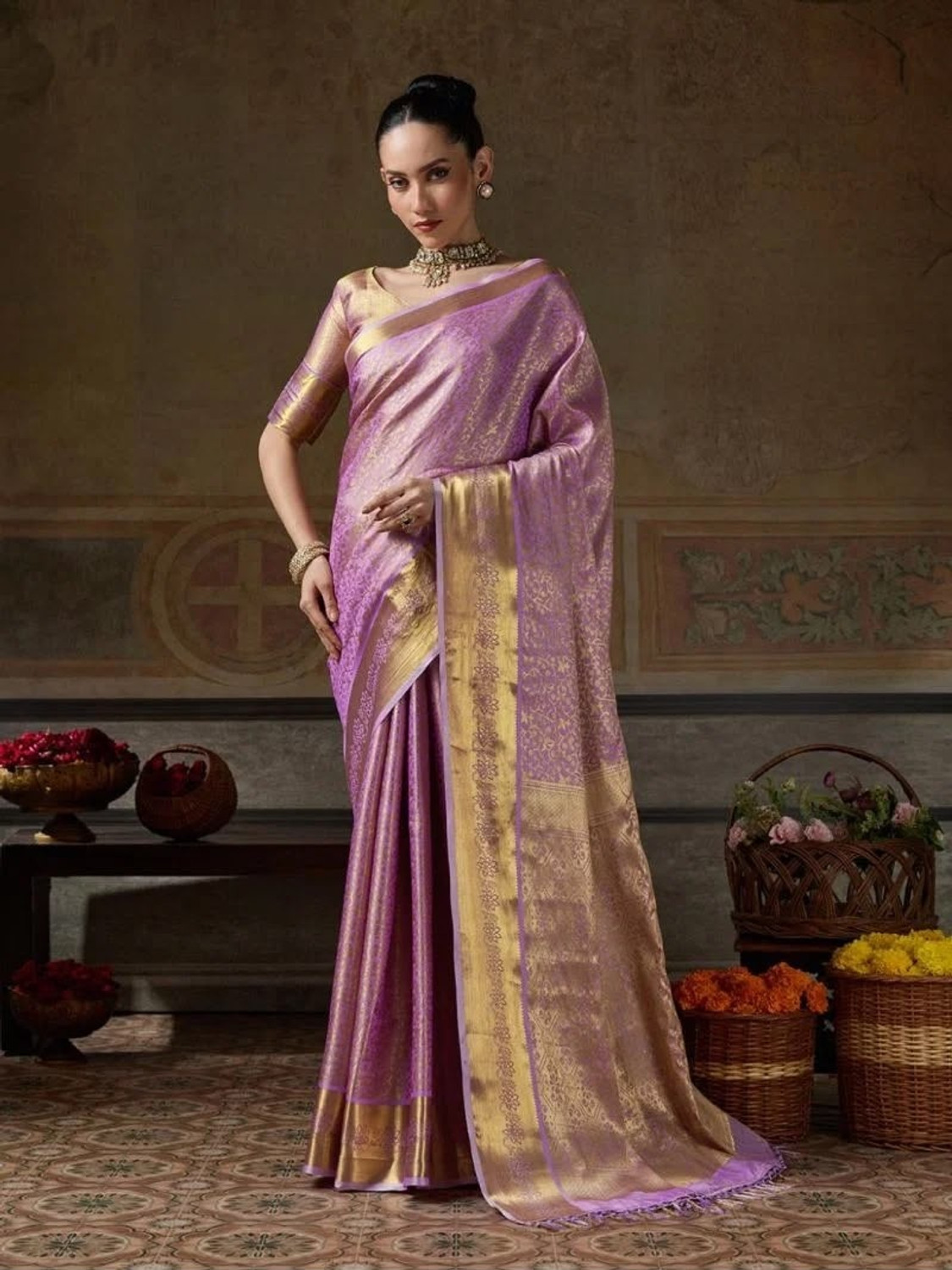Image of Nawazishein By Sehrish Woven, Self Design Kanjivaram Pure Silk Saree