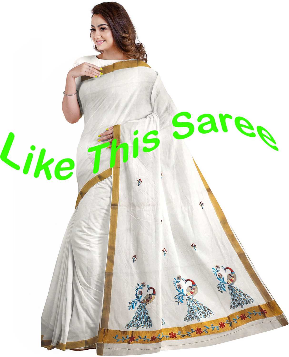 Image of Peerless Embroidered Kasavu Handloom Pure Cotton Saree