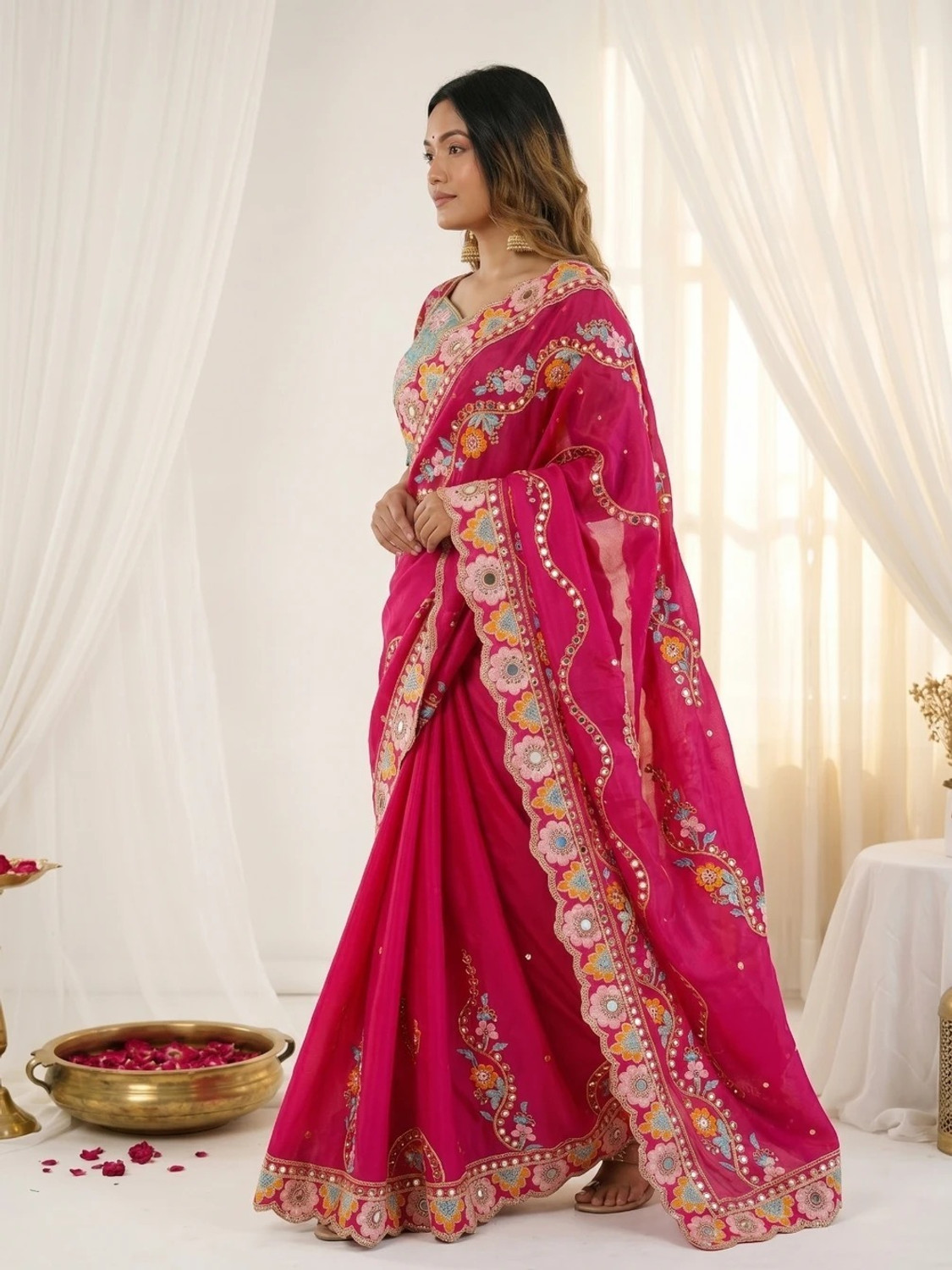 Image of Shiroya Brothers Embellished, Self Design, Woven Bollywood Silk Blend Saree