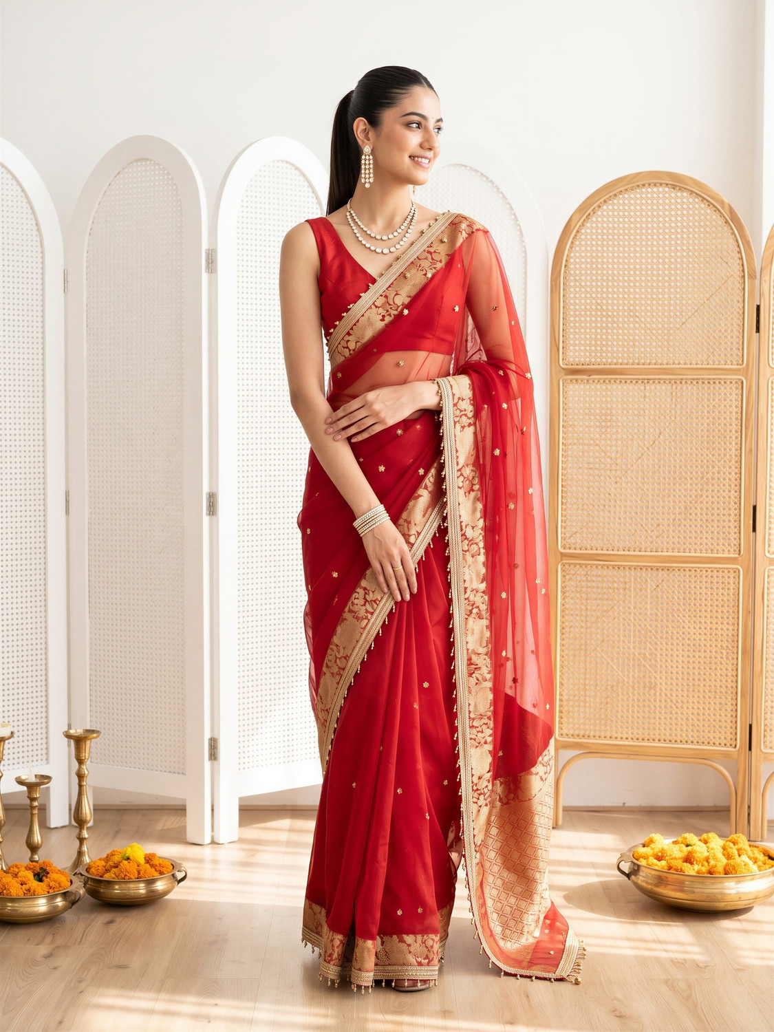 Sareemall Printed Banarasi Silk Blend Saree