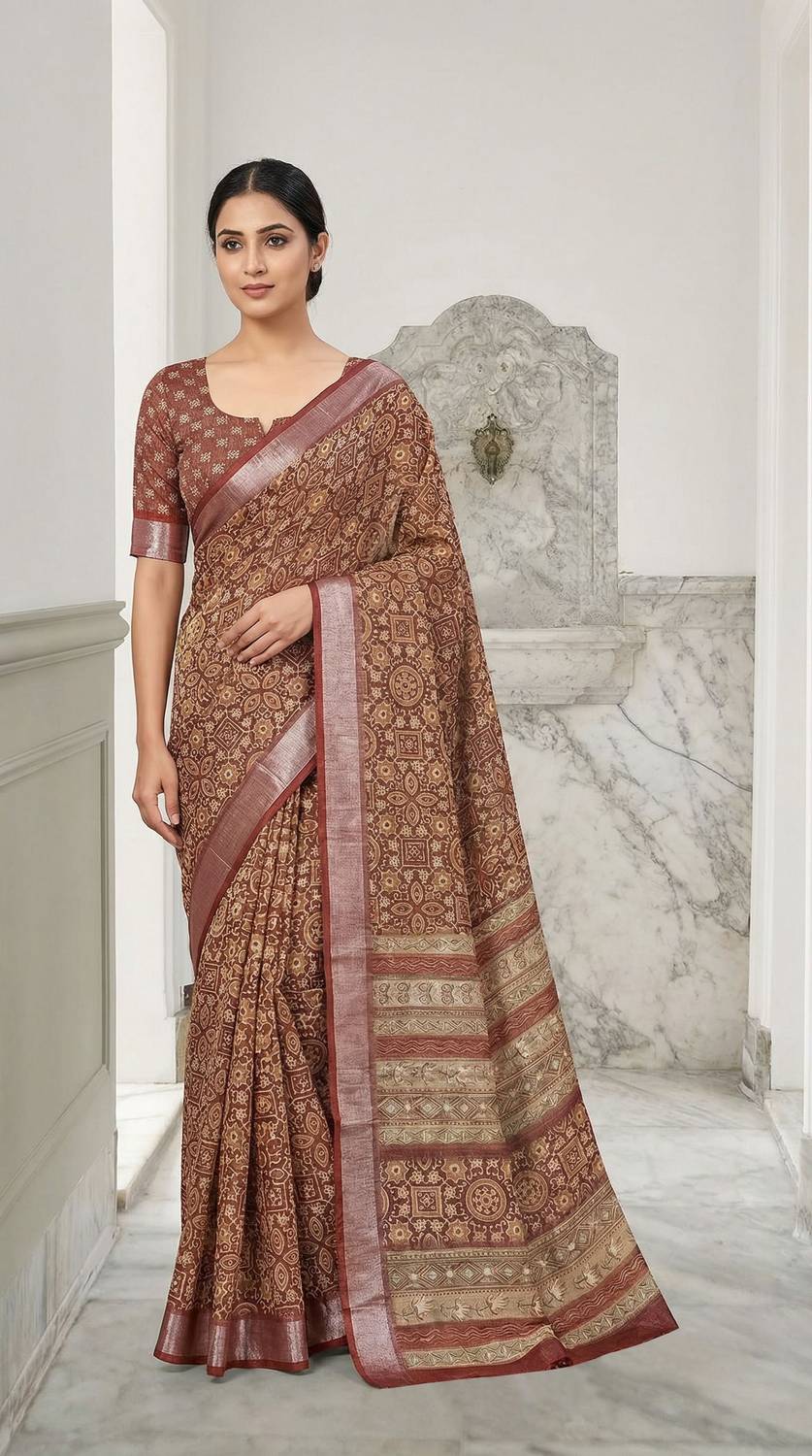 TIGERSNAKE Woven Kasavu Silk Blend Saree (Multicolor)