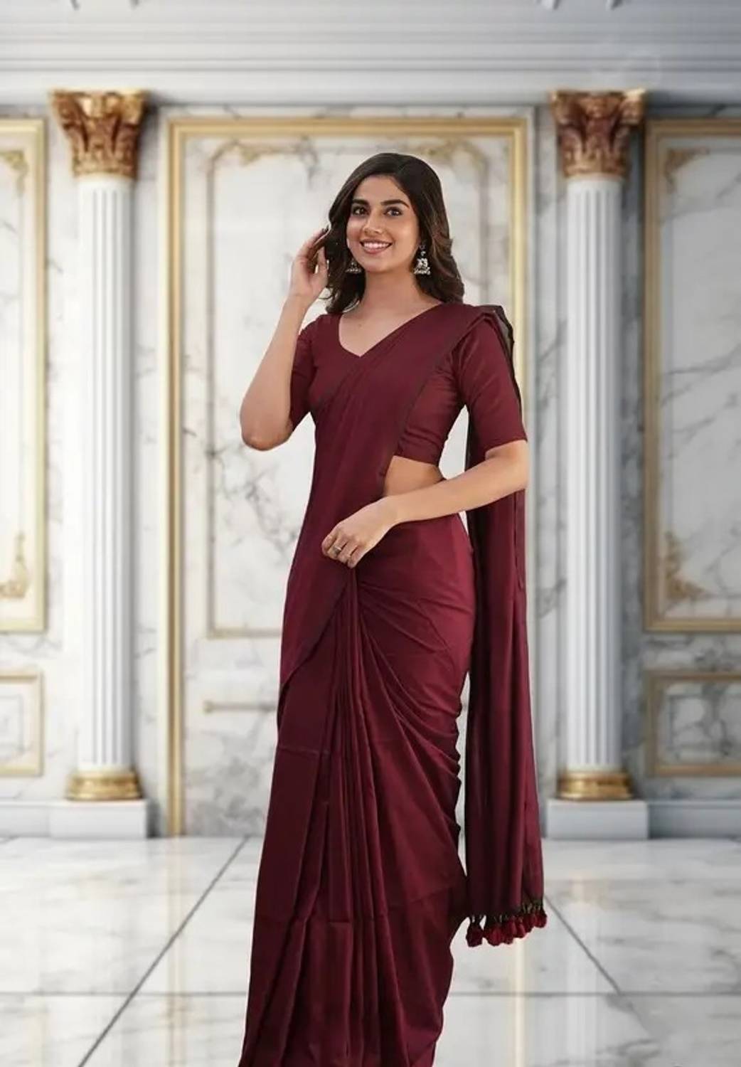 TWRIL Solid/Plain Handloom Cotton Blend Saree
