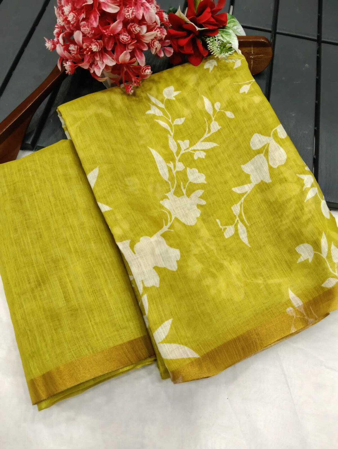Image of DEVICE of NT Printed, Woven Kanjivaram Pure Cotton, Cotton Linen Saree