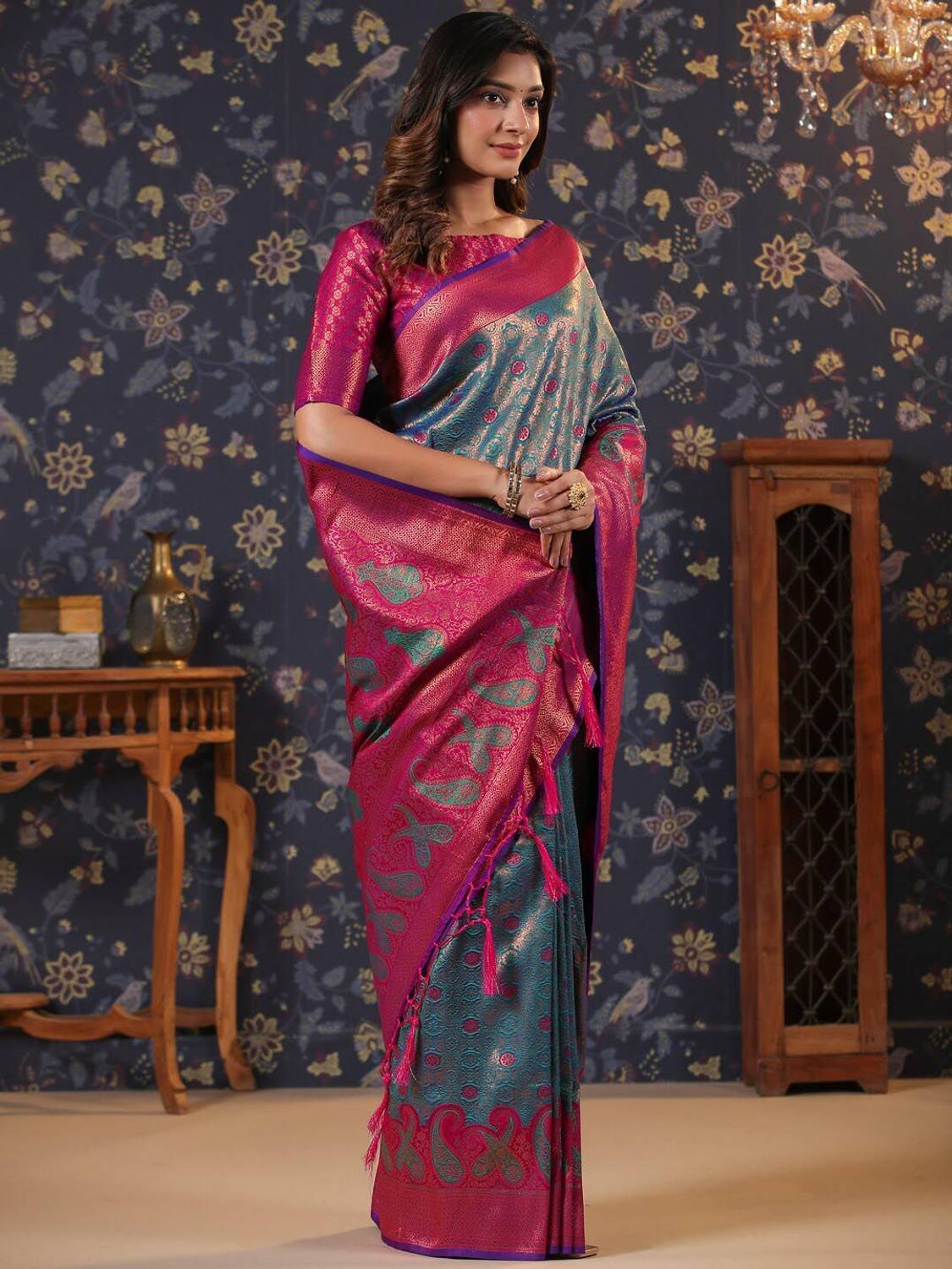 House of Pataudi Multicolor Silk Blend Saree - Image 2