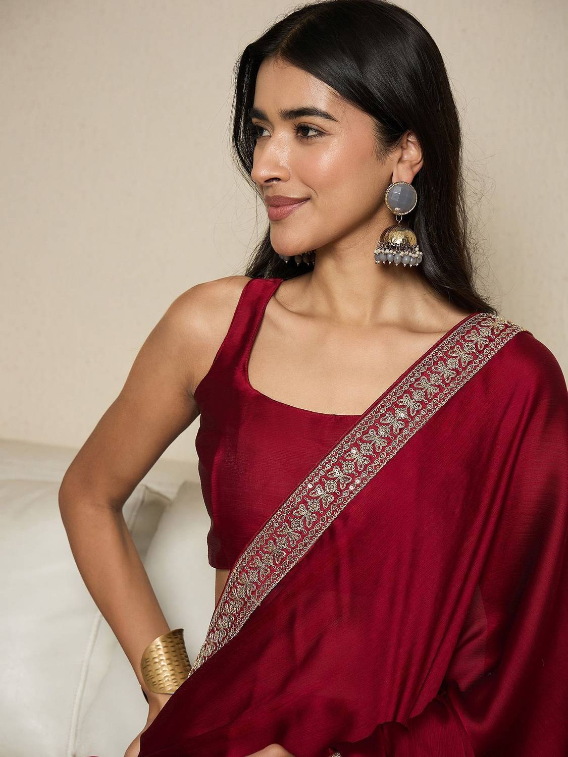 Tasrika Embellished Pre Draped Satin Saree - Image 3