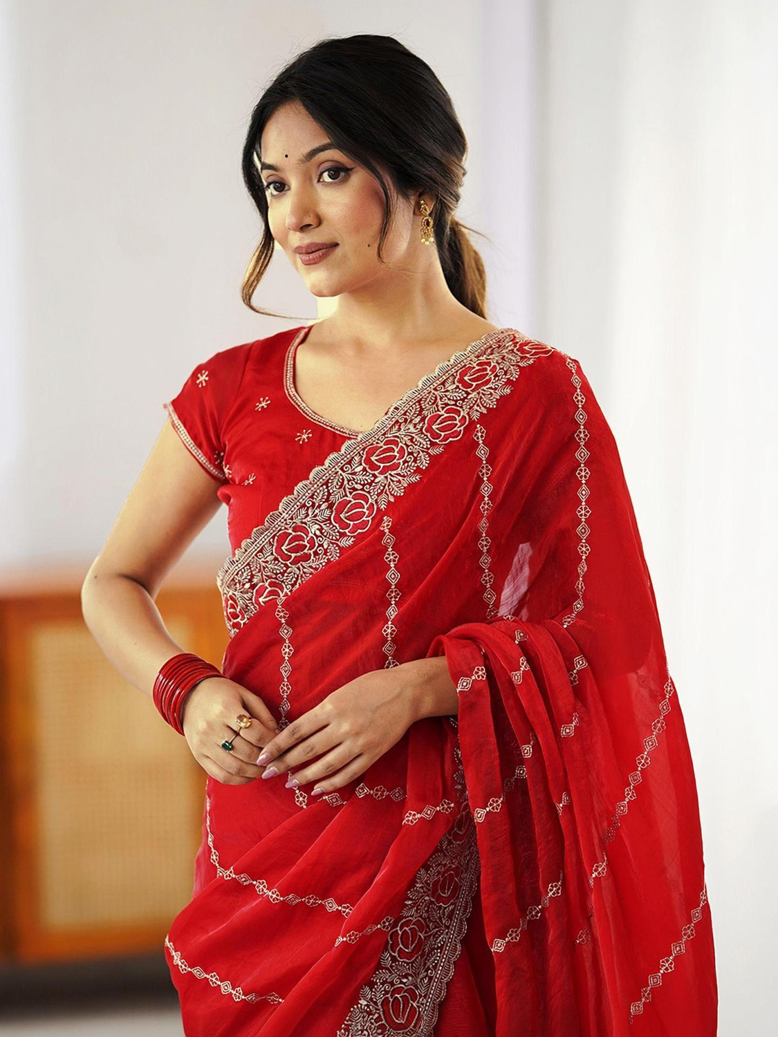 Image of Satrani Embroidered Bollywood Tissue Saree