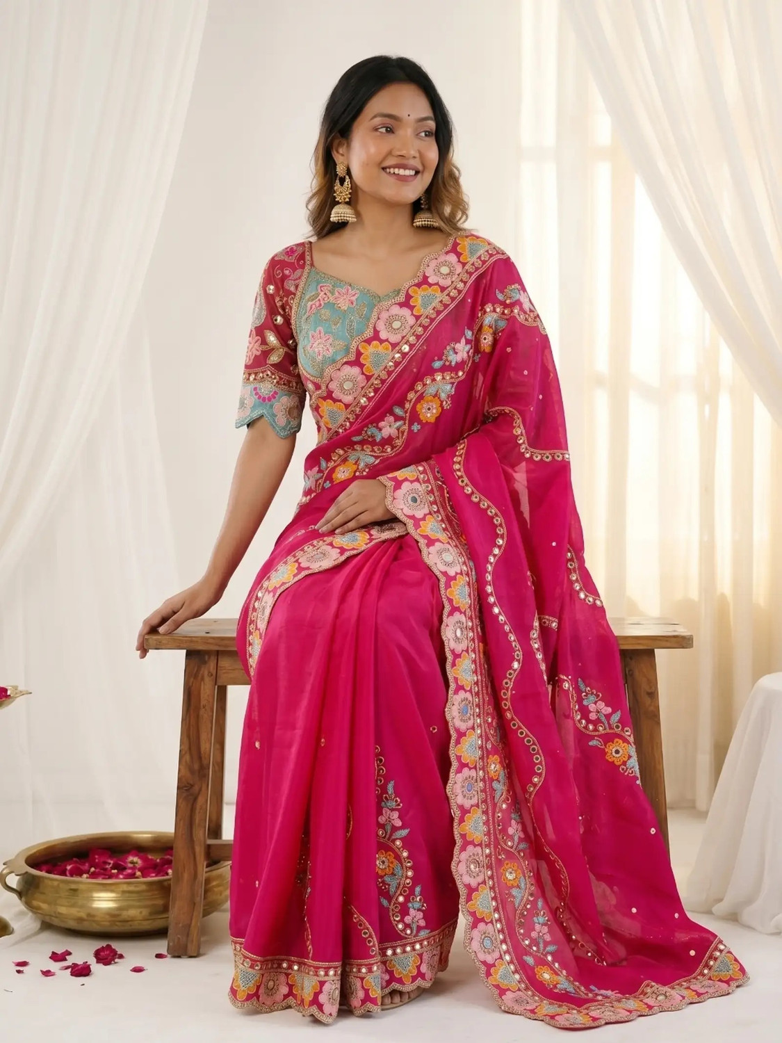 Image of Shiroya Brothers Embellished, Self Design, Woven Bollywood Silk Blend Saree