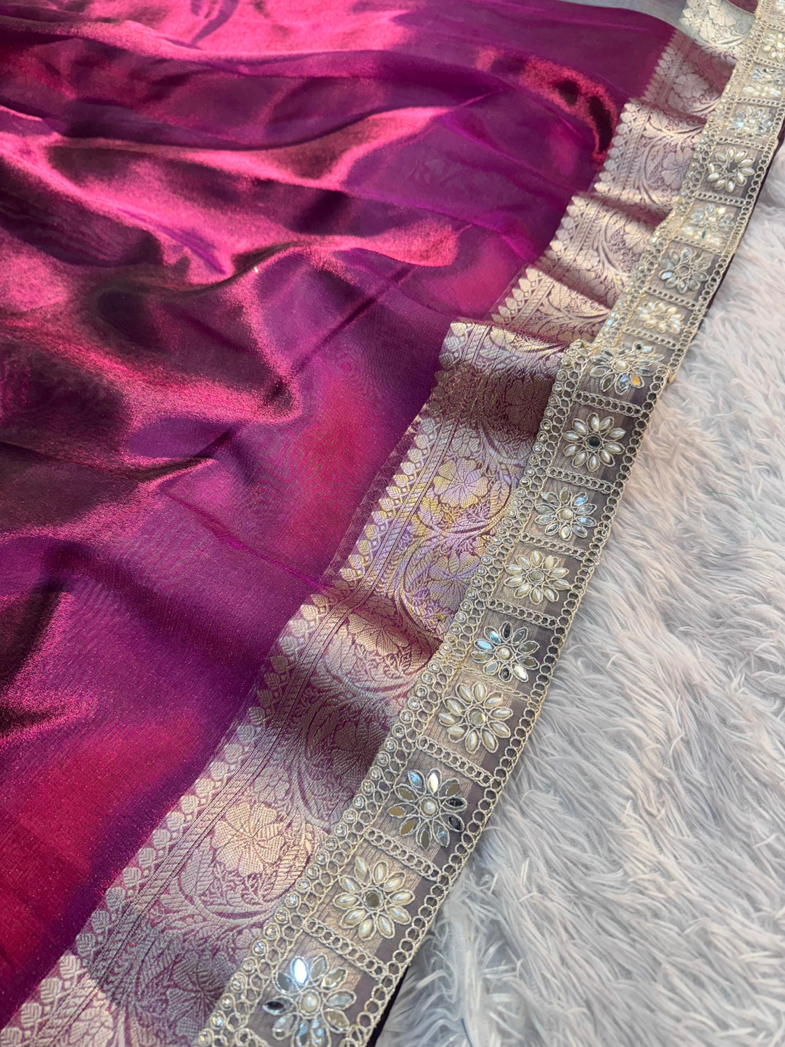 Image of Banaras silk palace Embroidered Bollywood Tissue Saree