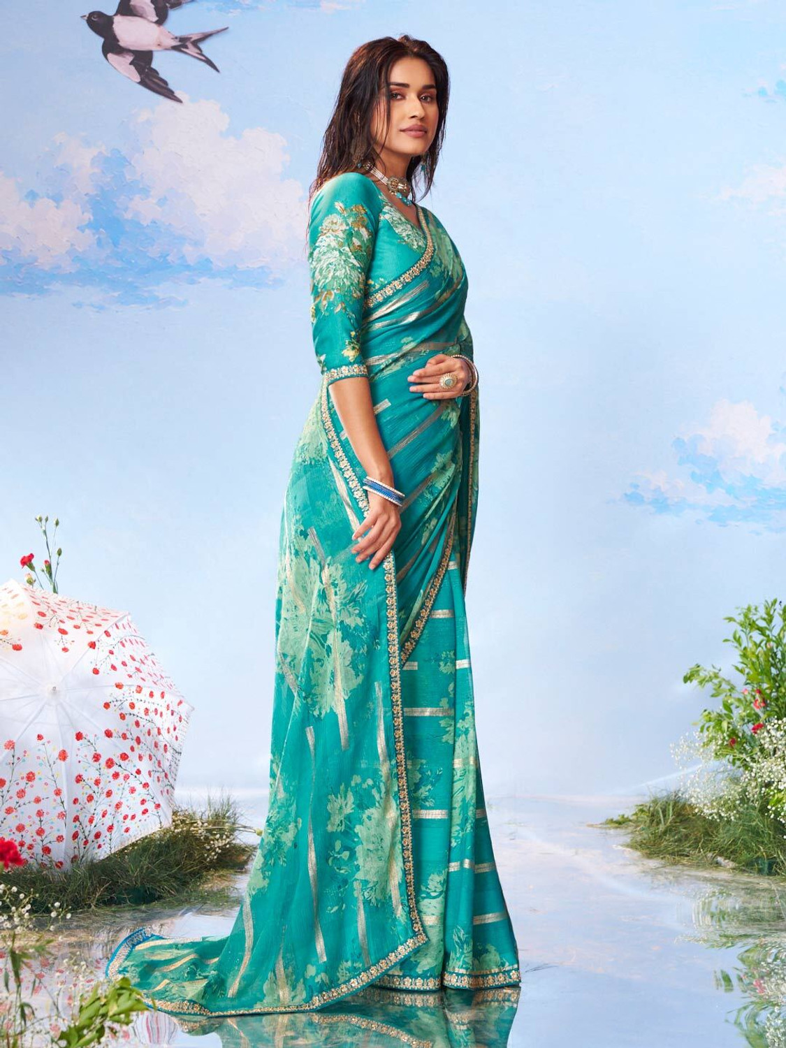 Image of Laxmipati sarees Printed Bollywood Chiffon Saree