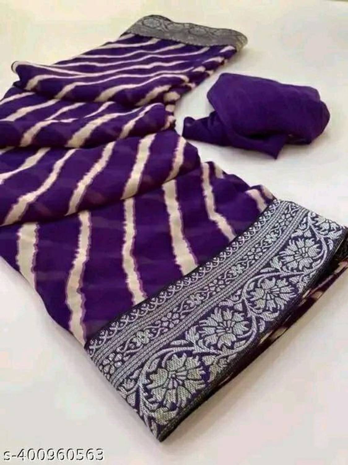 LIRTOZ Floral Print Bollywood Georgette Saree (Purple)