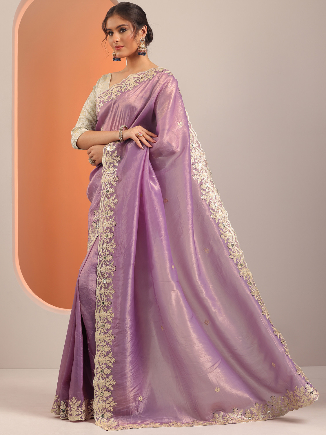 Image of LIBAS Embroidered Daily Wear Organza Saree