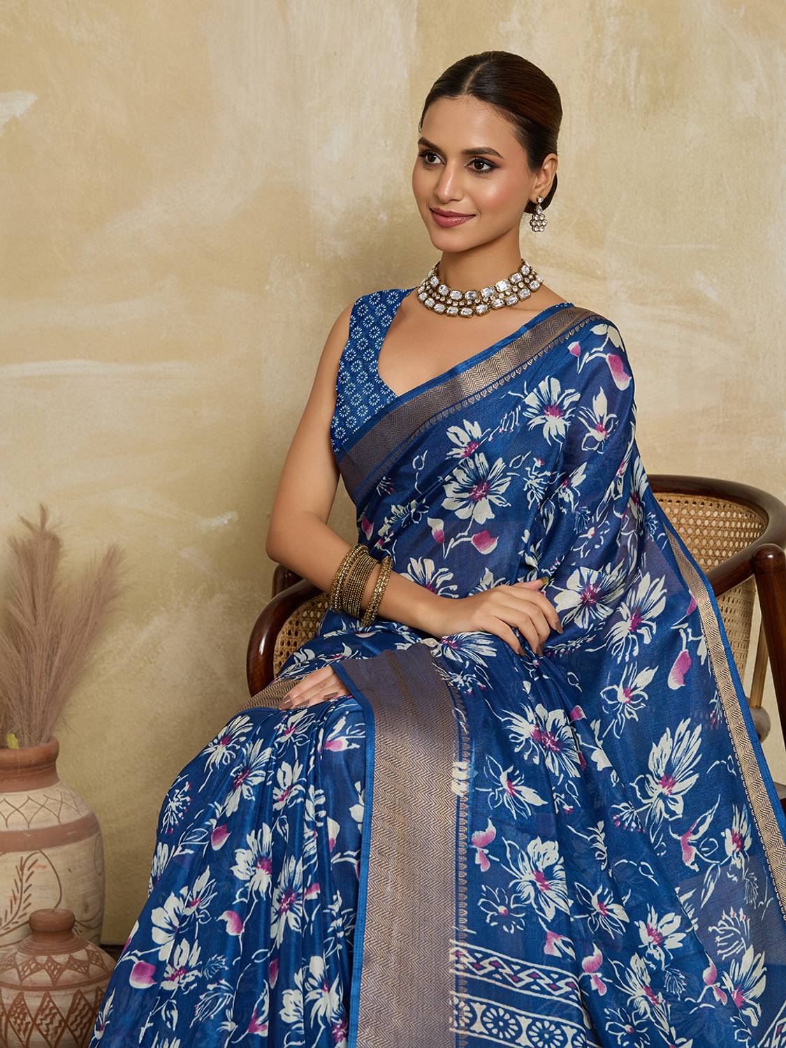 BFM Floral Print Bollywood Silk Blend Saree