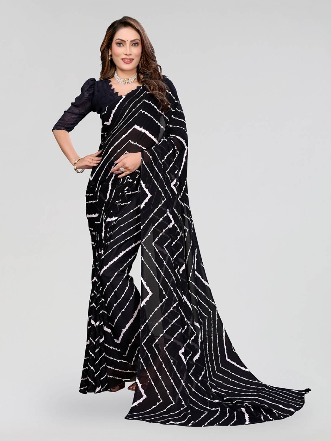 Anmi Striped Bollywood Georgette Saree
