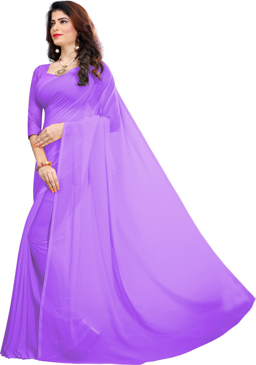 Image of HouseOfCommon Solid /Plain Daily Wear Georgette Saree